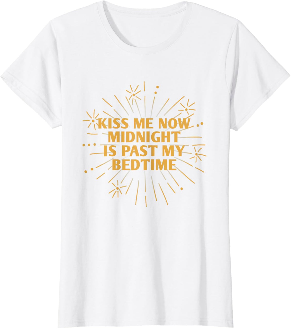 Kiss Me Now Midnight Happy New Year Couple Shirts NYE T-Shirt - White