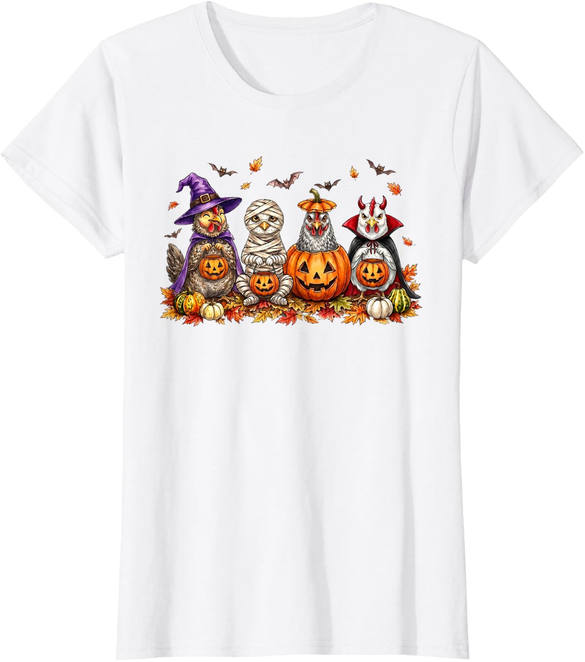 Spooky Halloween Chicken Pumpkin Costume Farm Men Women T-Shirt - White