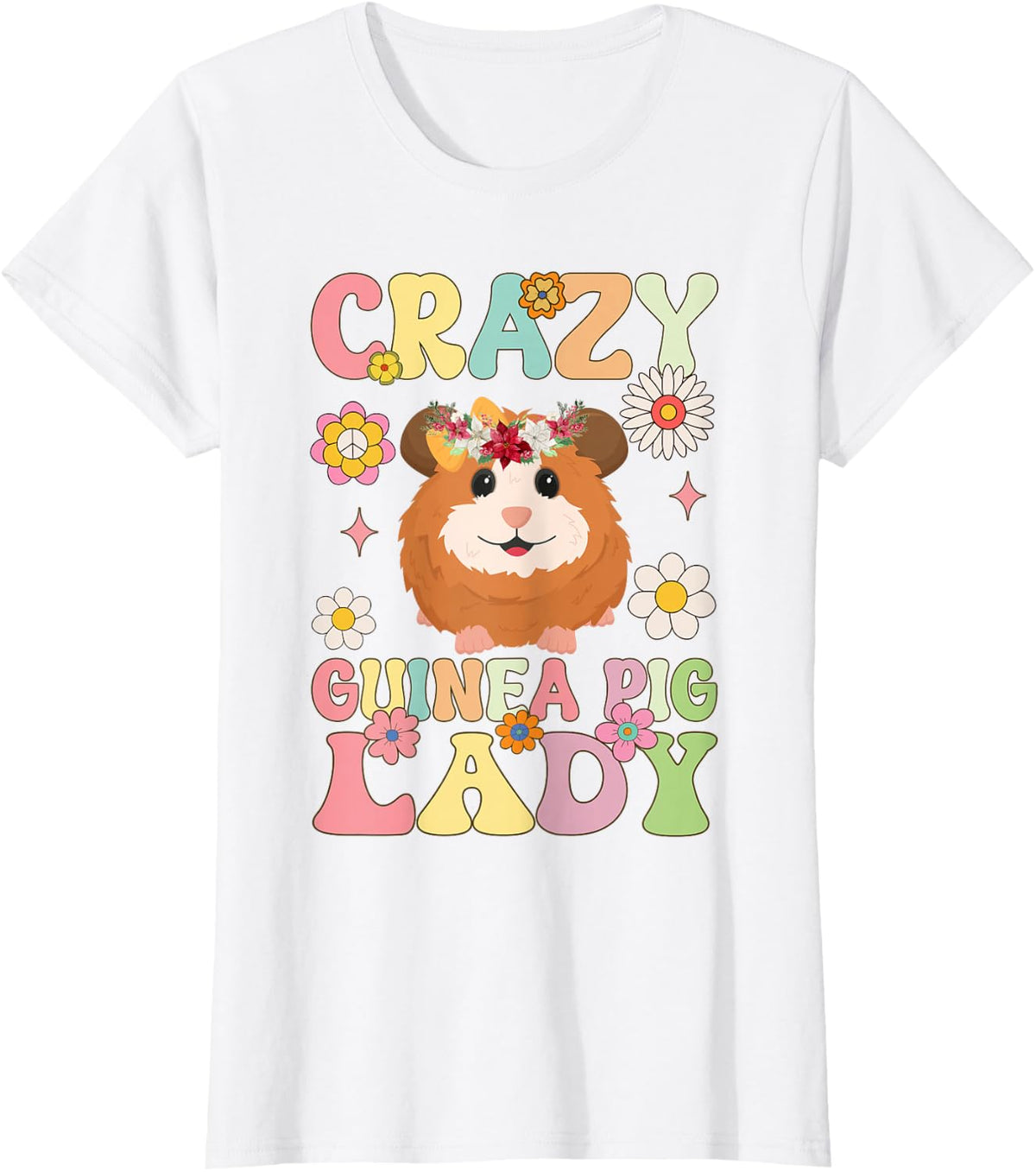 Crazy Guinea Pig Lady Groovy Guinea Pig T-Shirt - White