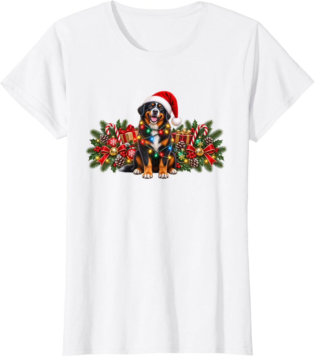 Festive Rottweiler with Christmas Lights Sleeveless T-Shirt - White