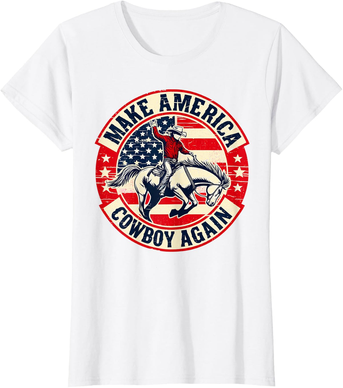 Vintage Western Rodeo USA Flag Makes America A Cowboy Again T-Shirt - White