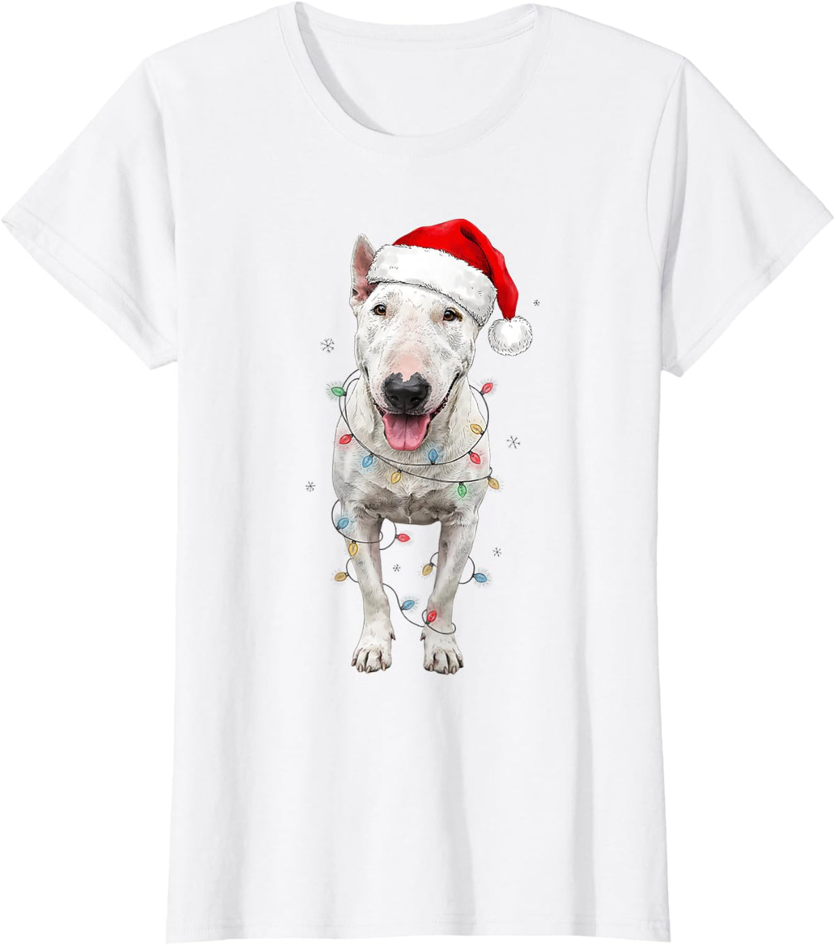 Cute Bull Terrier Santa Hat Dog Mom Dad Christmas Men Women T-Shirt - White