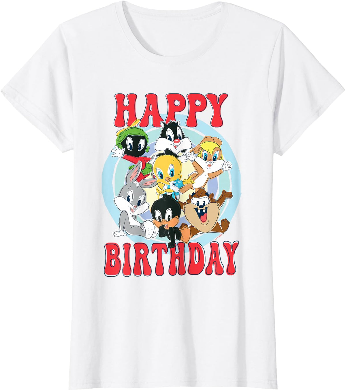 Looney Tunes Group Kid Drawn Happy Birthday Boy T-Shirt - White
