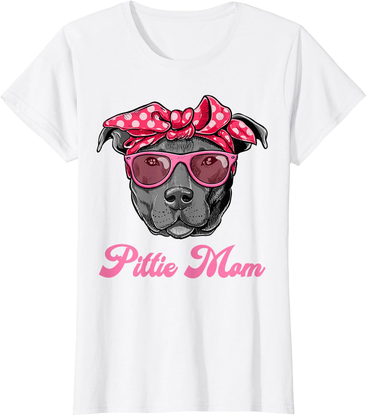 Funny PITTIE MOM Women T-Shirt Cool Pitbull Dog Retro Tee T-Shirt - White