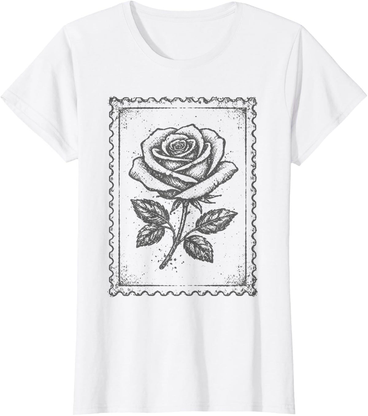 Grunge Rose Vintage Floral Distressed Graphic Women Girls T-Shirt - White
