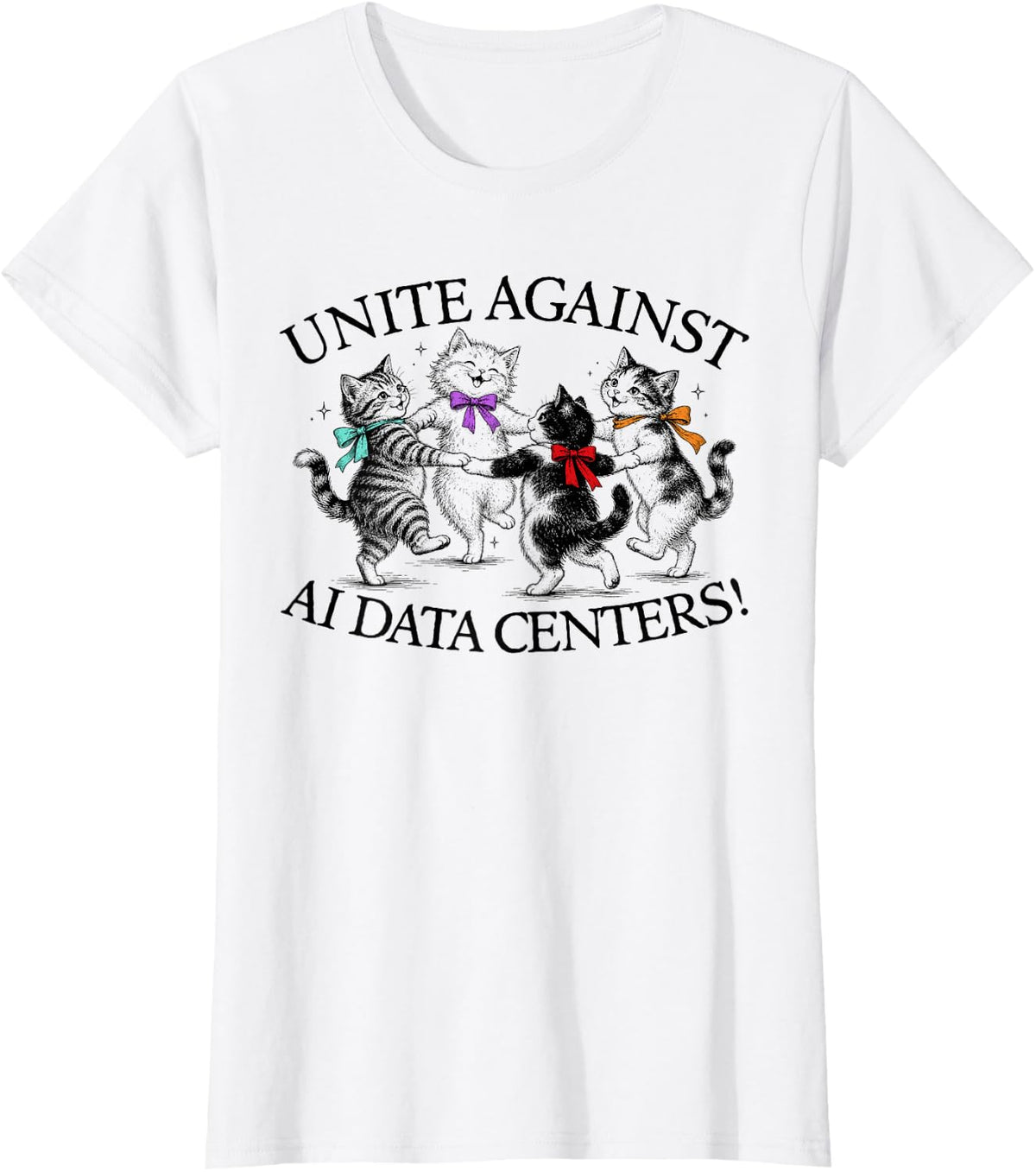 Unite Against AI Data Centers Funny Vintage Cat Lovers T-Shirt - White