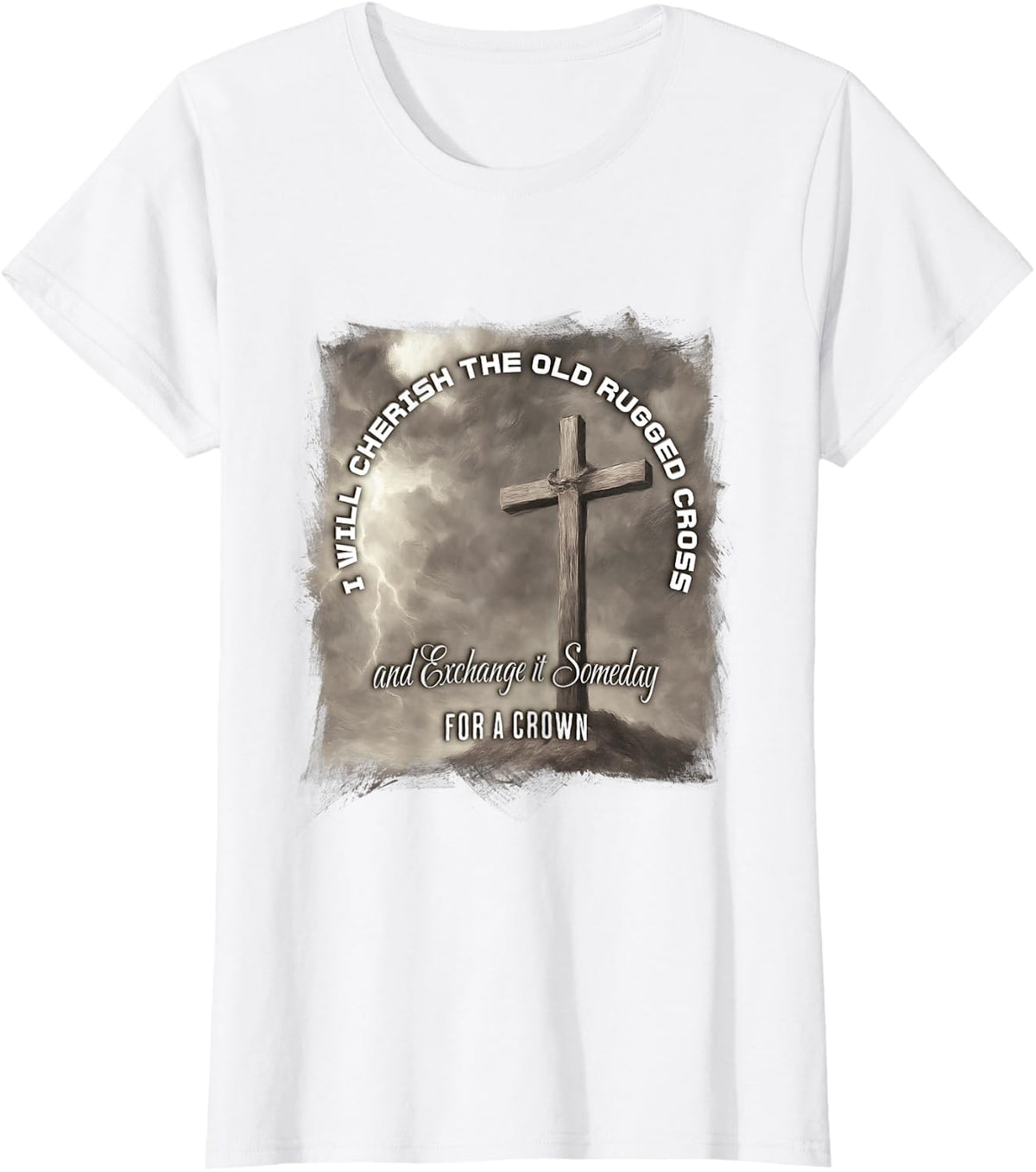 Christian Graphics, The Old Rugged Cross On A Hill T-Shirt - White