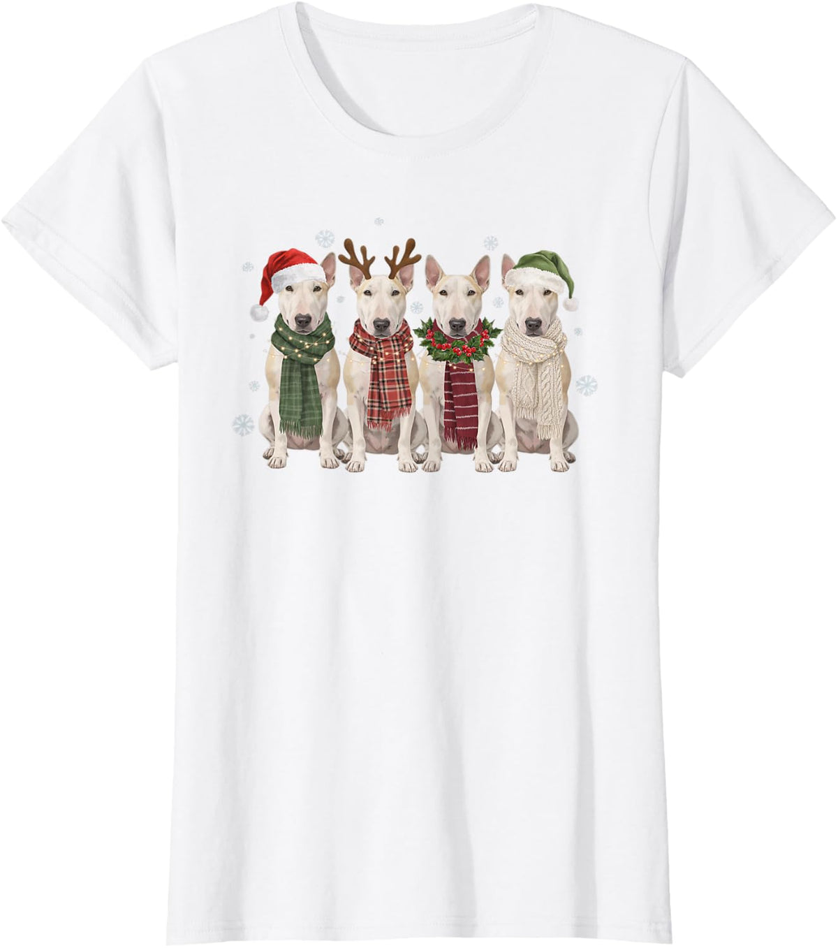 Funny Bull Terrier Christmas Squad Scarves Dog Mom Dad Lover T-Shirt - White