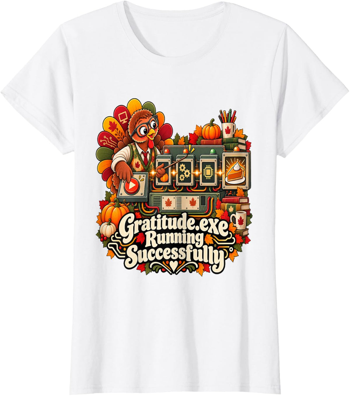 Funny Computer Science Teacher Thanksgiving Coding Turkey T-Shirt - White