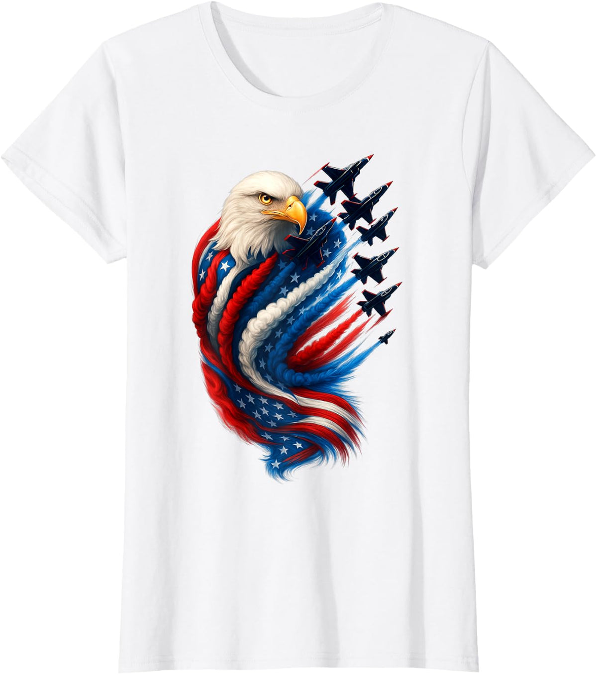 Jets Patriotic USA Flag Fighter Jets Bald Eagle 4th of July T-Shirt - White
