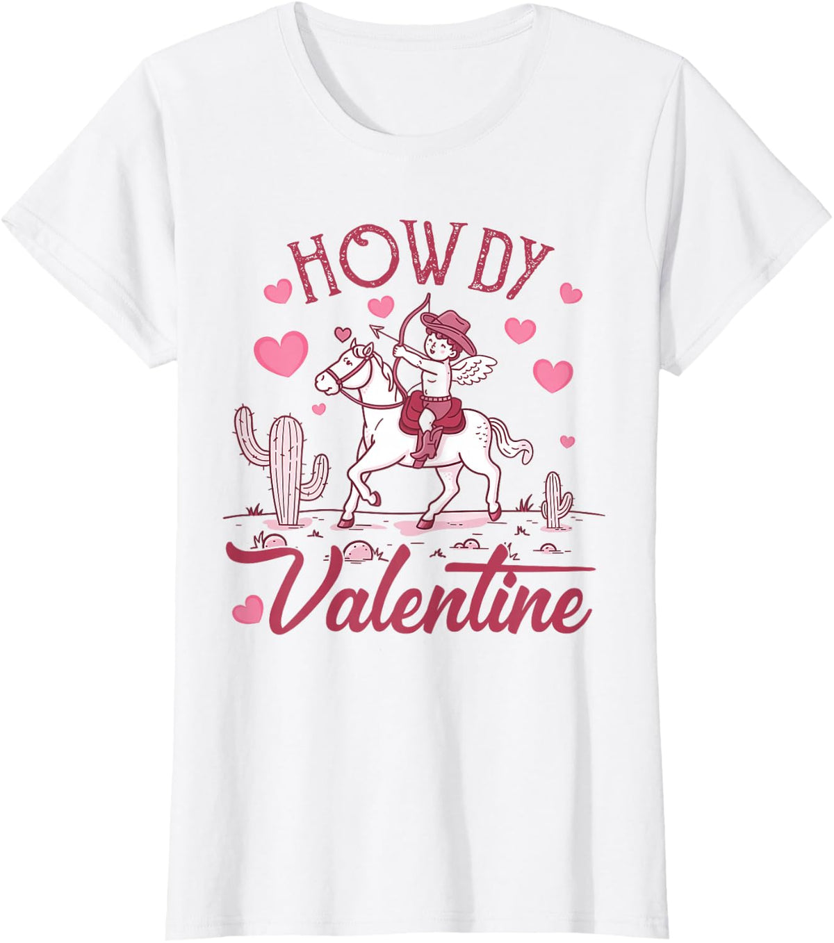 Retro Valentine Howdy Cowboy Valentine T-Shirt - Grey, Small - Valentine's Day Cowgirl T-Shirt - Unisex-Adults - White