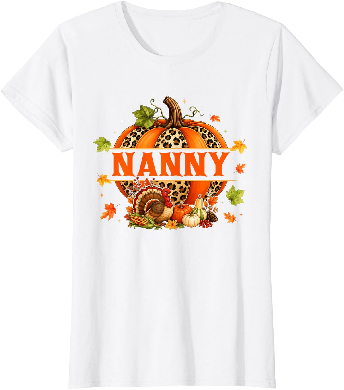 Nanny Pumpkin Leopard Fall Autumn Thanksgiving T-Shirt - White