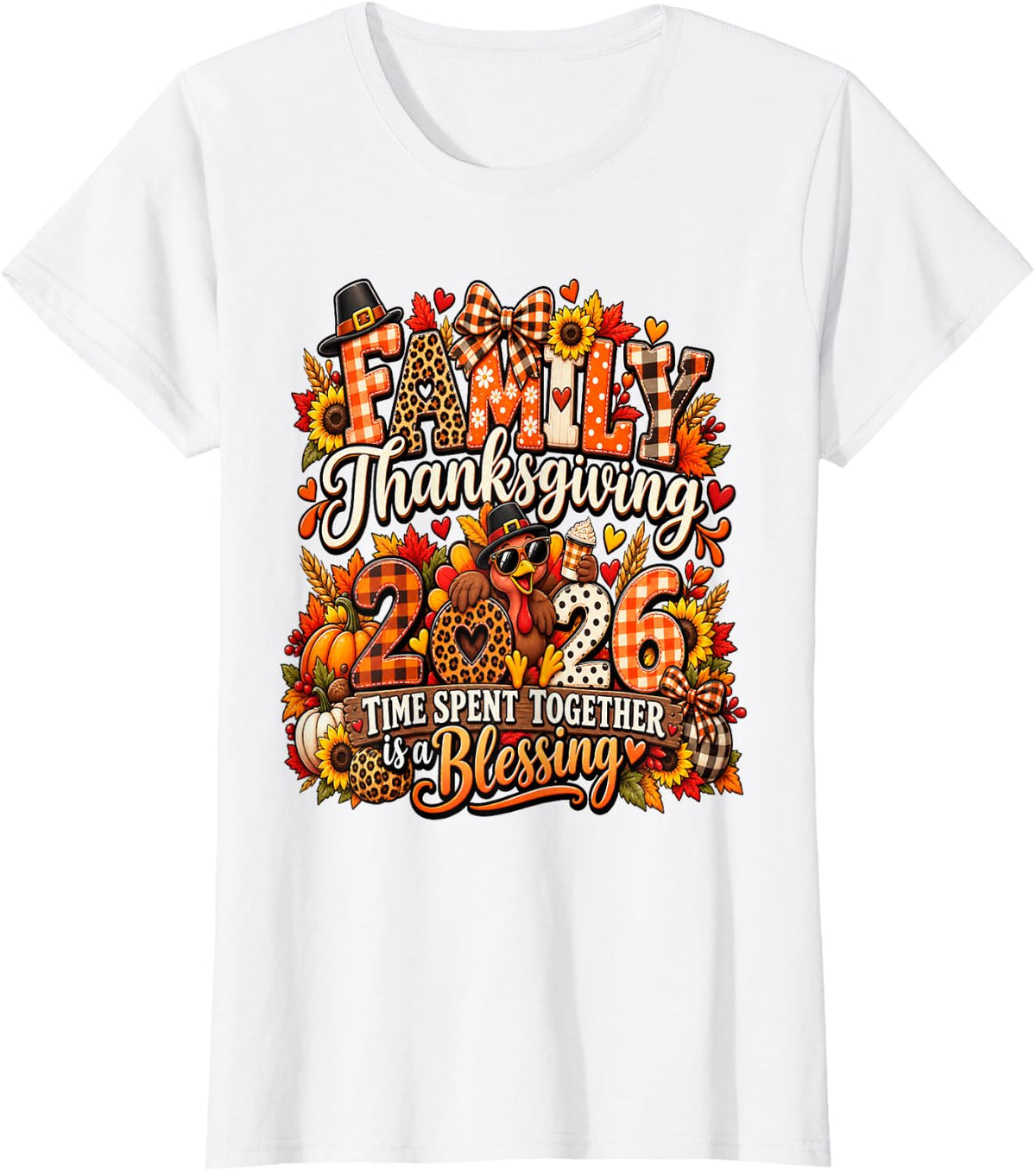 Cute Turkey Fall Family Thanksgiving 2026 T-Shirt - White