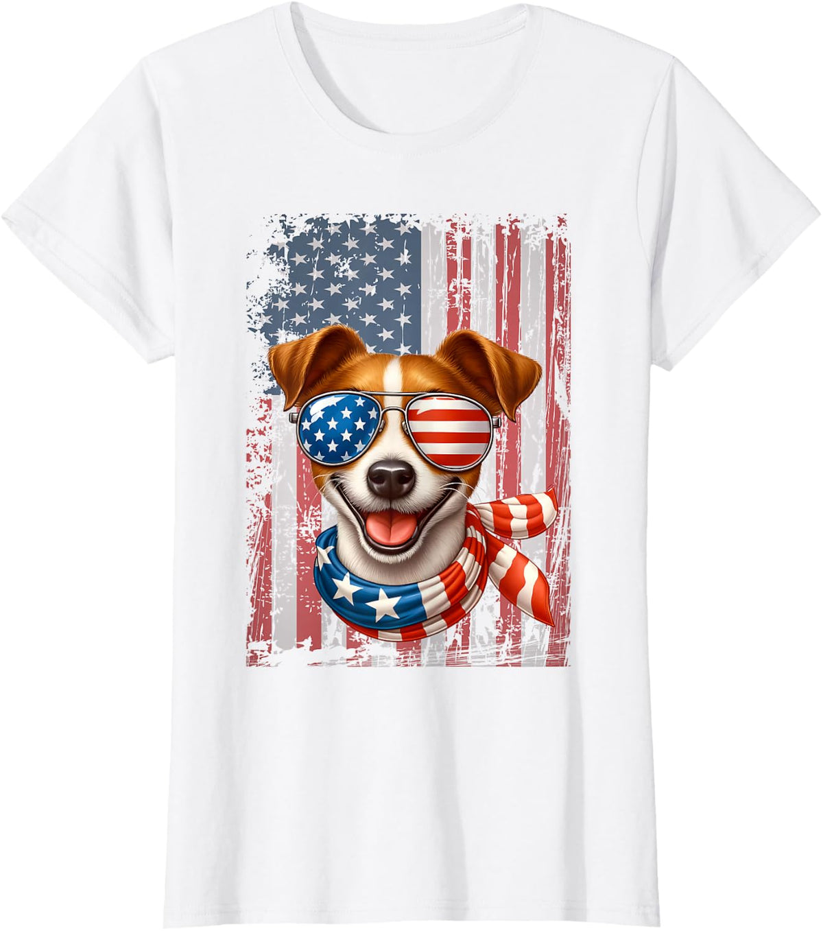Jack Russell Terrier Dog Lover US Flag 4th Of July Patriotic T-Shirt - White