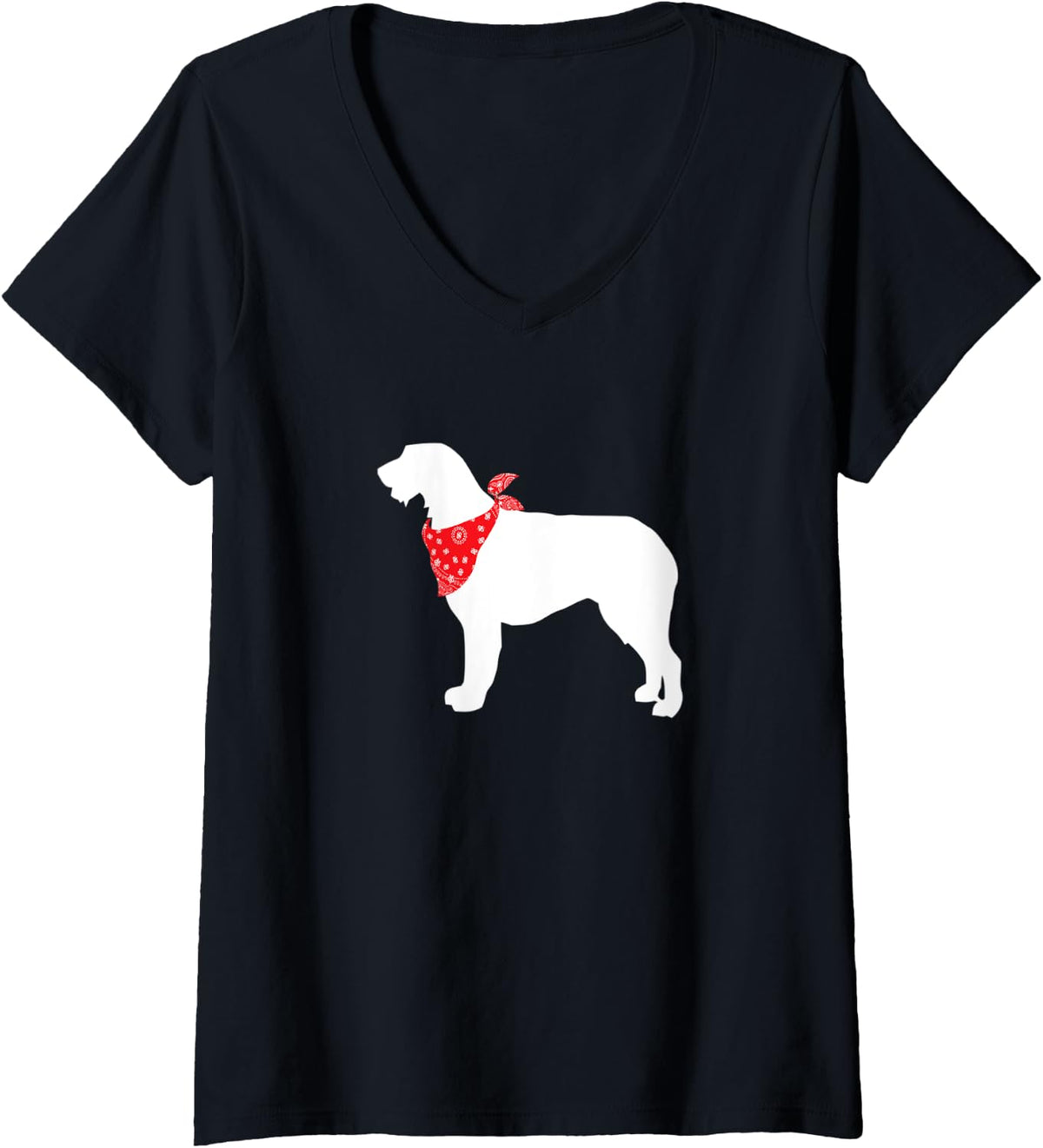 Womens Irish Wolfhound Dog Wearing Red Bandana V-Neck T-Shirt - Black