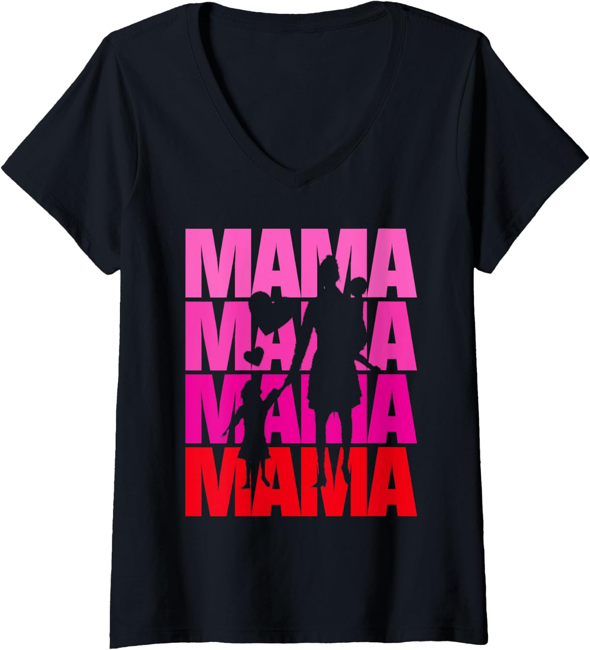 Womens Mama Mama Mama Mama Colourful V-Neck T-Shirt - Black