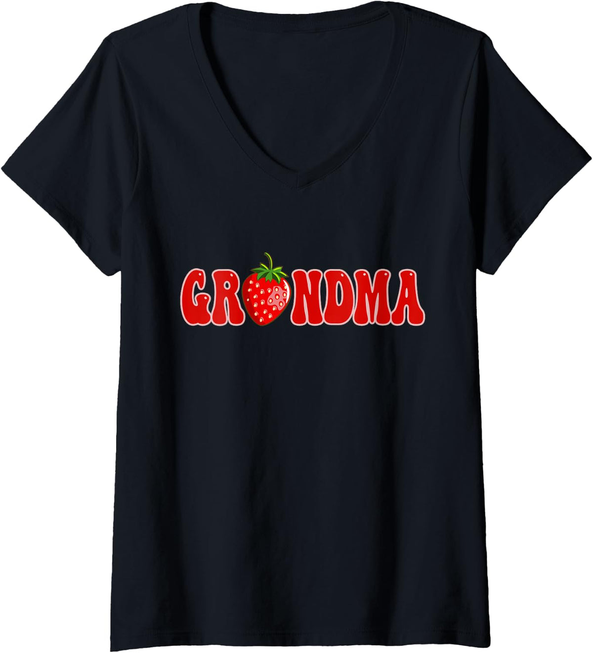 Women's Funny Strawberry Grandma Fruit 1st Birthday Family Matching V-Neck T-Shirt - Black
