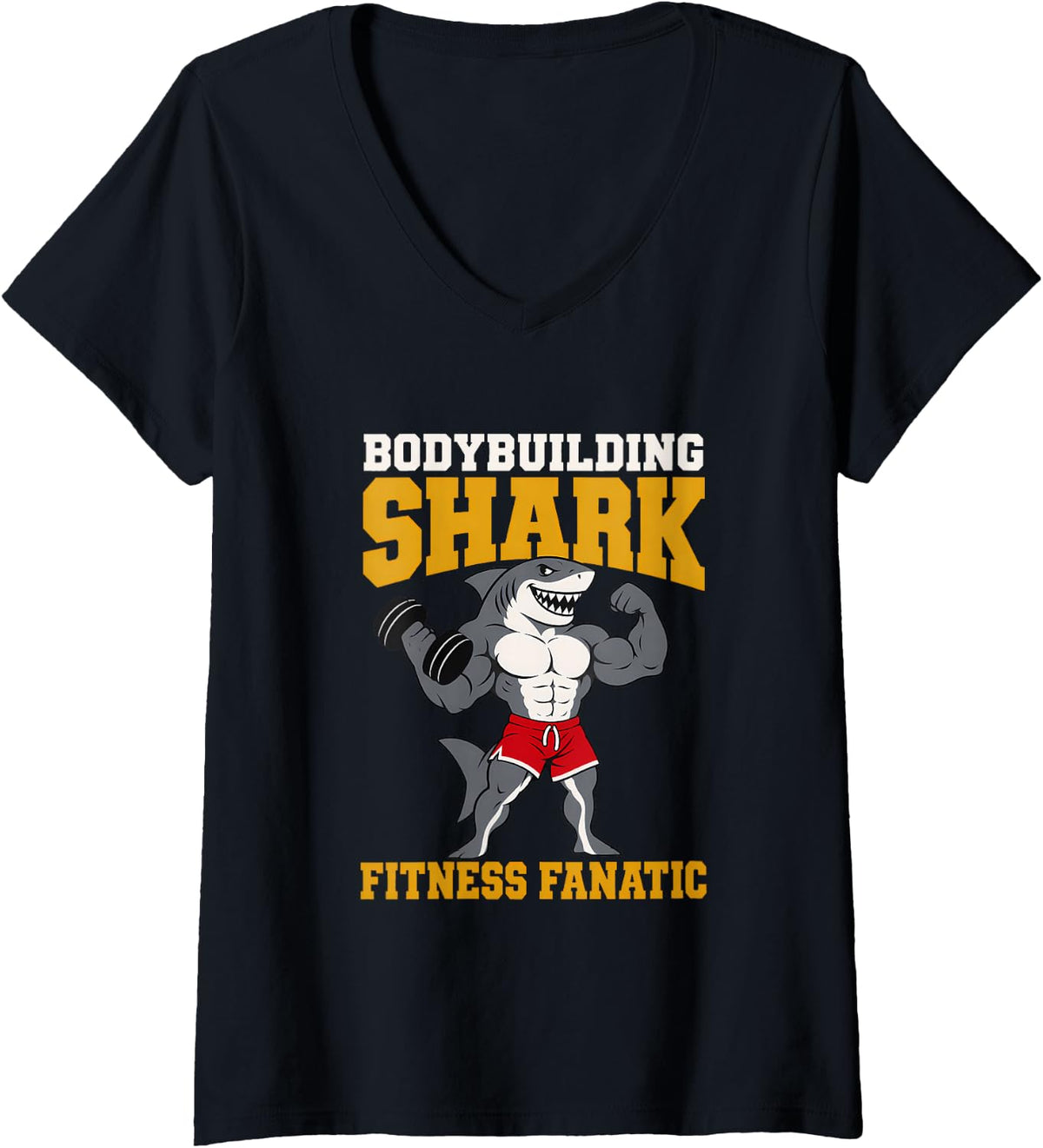 Women's Bodybuilding Shark Fitness Fanatic Bodybuilder Shark V-Neck T-Shirt - Black