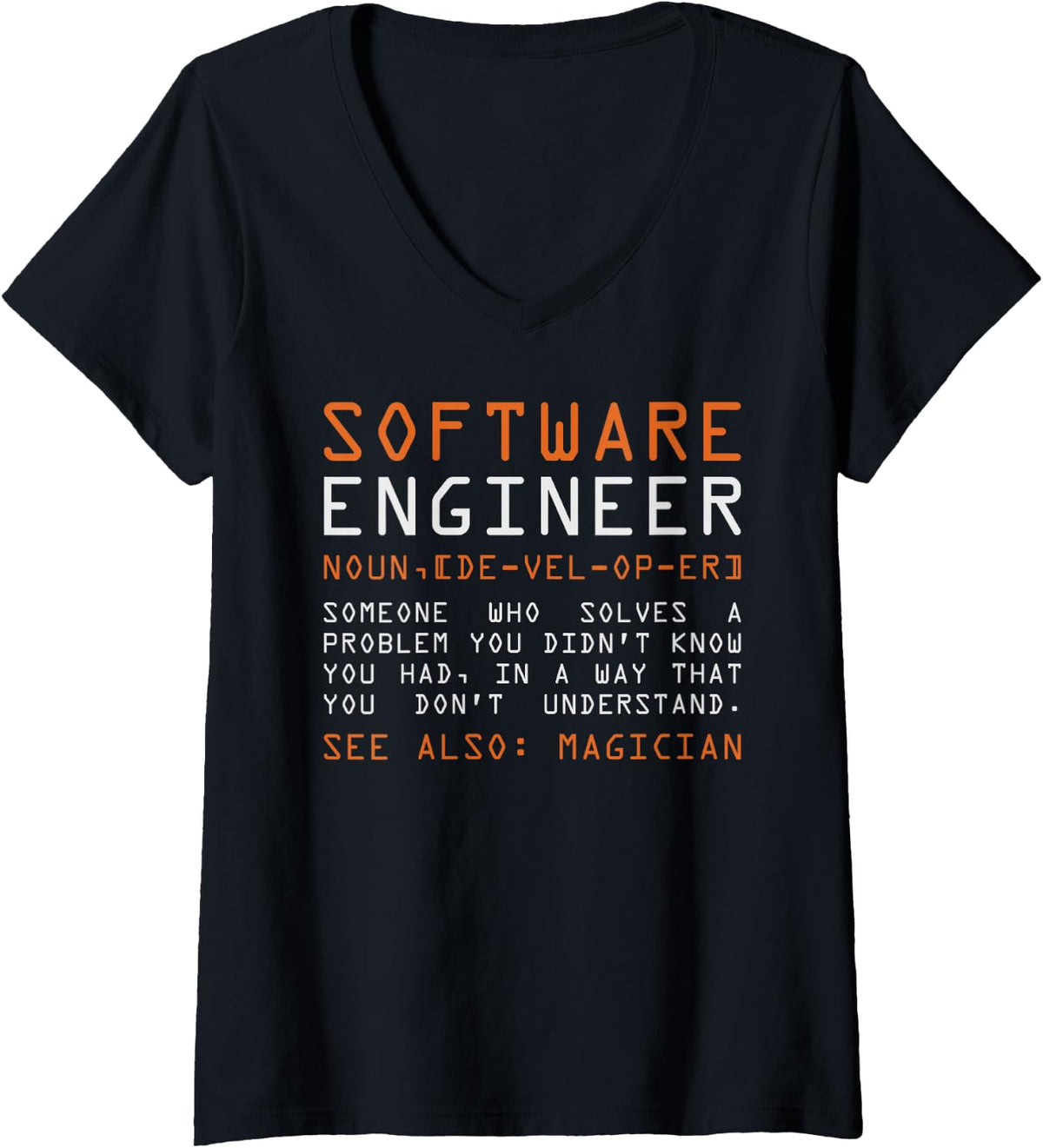 Women's Funny Software Engineer Back-End Programmer V-Neck T-Shirt - Black