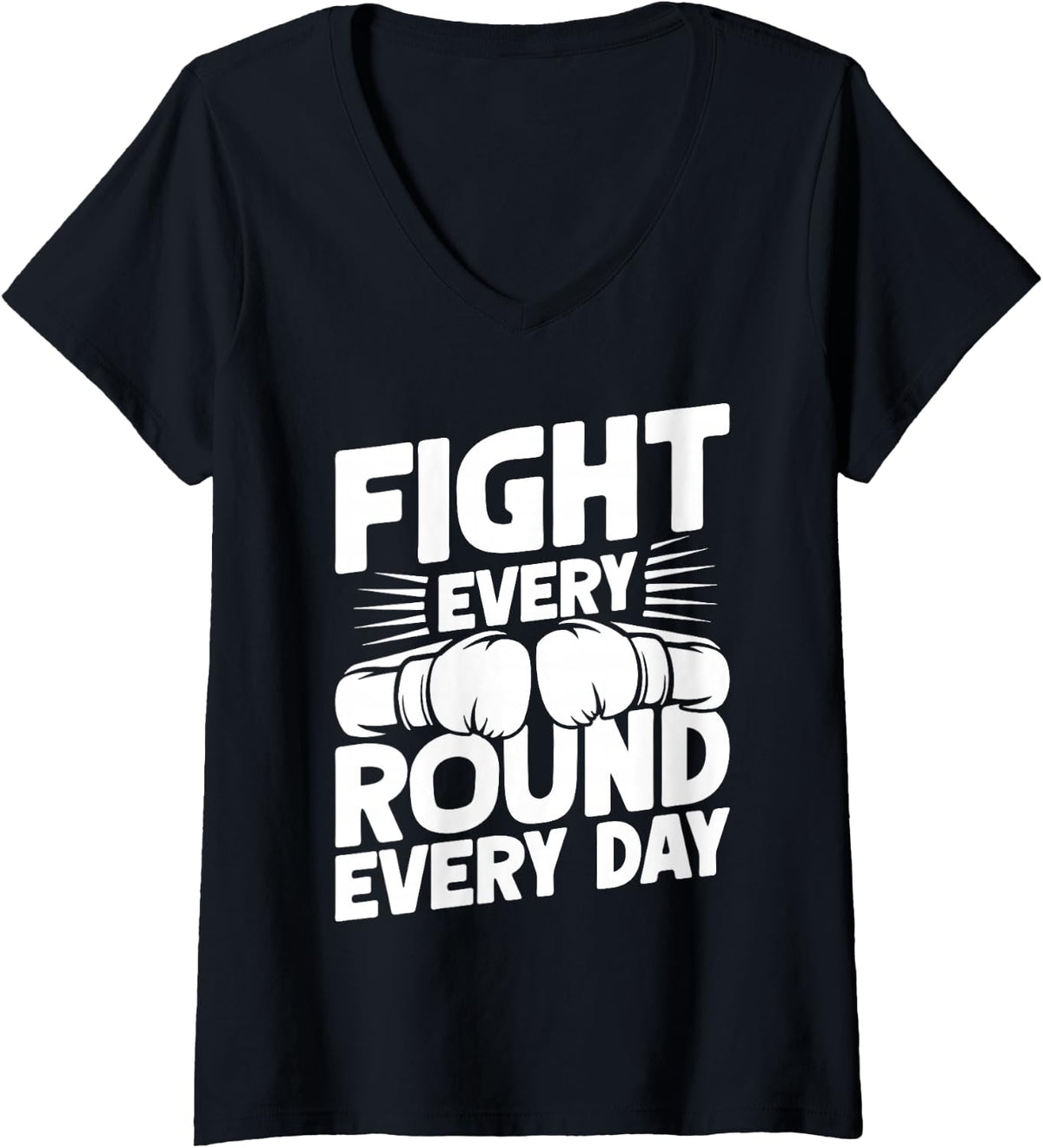 Women's Fight Every Round Every Day Boxing Gloves V-Neck T-Shirt - Black