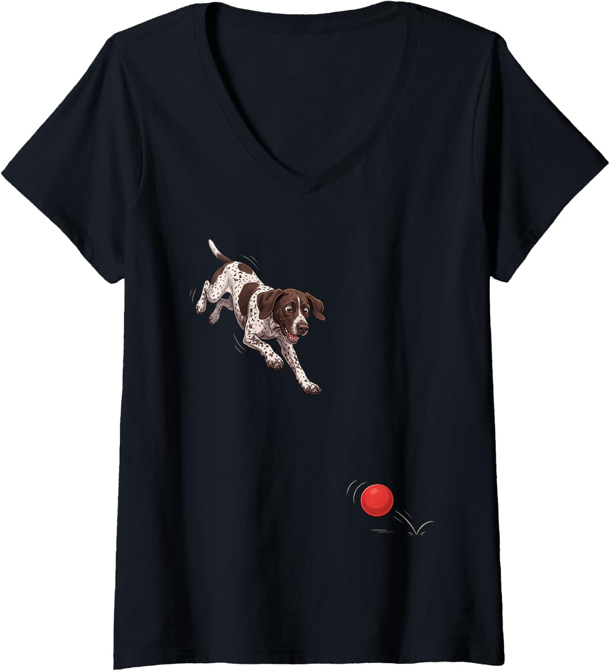 Women's Funny German Shorthaired Pointer Chasing Ball Dog Humor V-Neck T-Shirt - Black