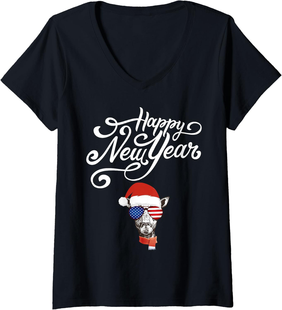 Women's Happy New Year New Years Eve 2021 Giraffe V-Neck T-Shirt - Black