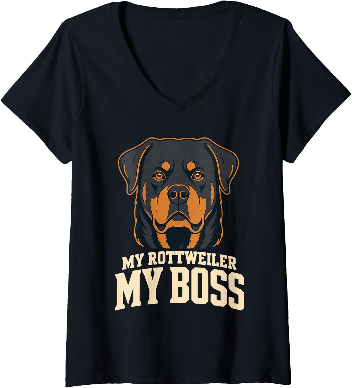 Women's My Rottweiler My Boss Dog Breed Owner V-Neck T-Shirt - Black