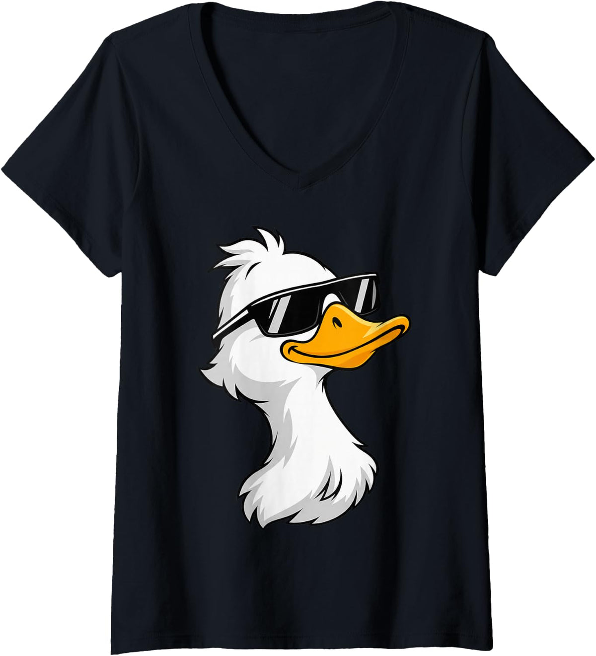 Women's Cool Duck with Sunglasses Duck Lover Graphic V-Neck T-Shirt - Black