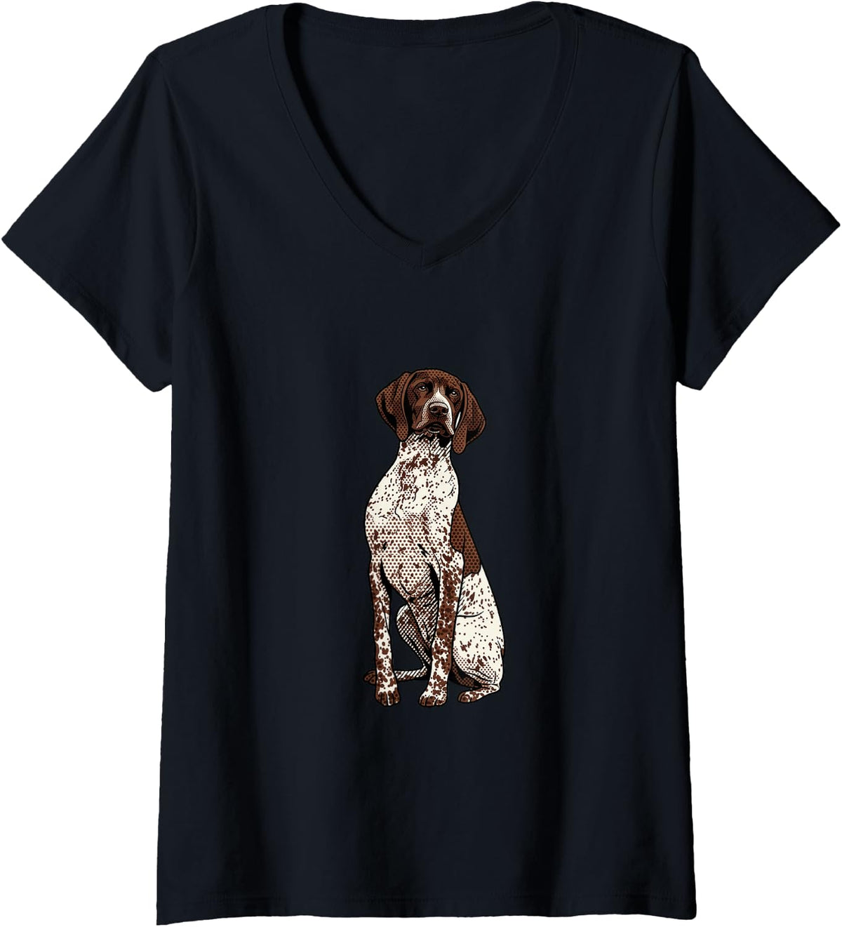 Women's Pop Art German Shorthaired Pointer Dog Graphic V-Neck T-Shirt - Black