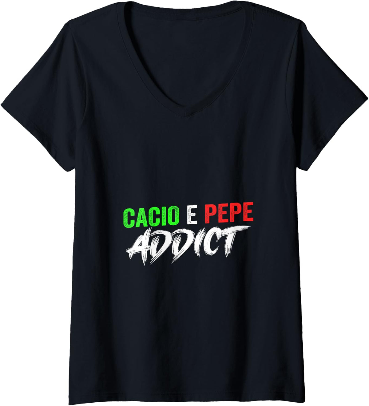 Women's Cacio e Pepe Addict Italian Pasta Lover Cacio e Pepe V-Neck T-Shirt - Black