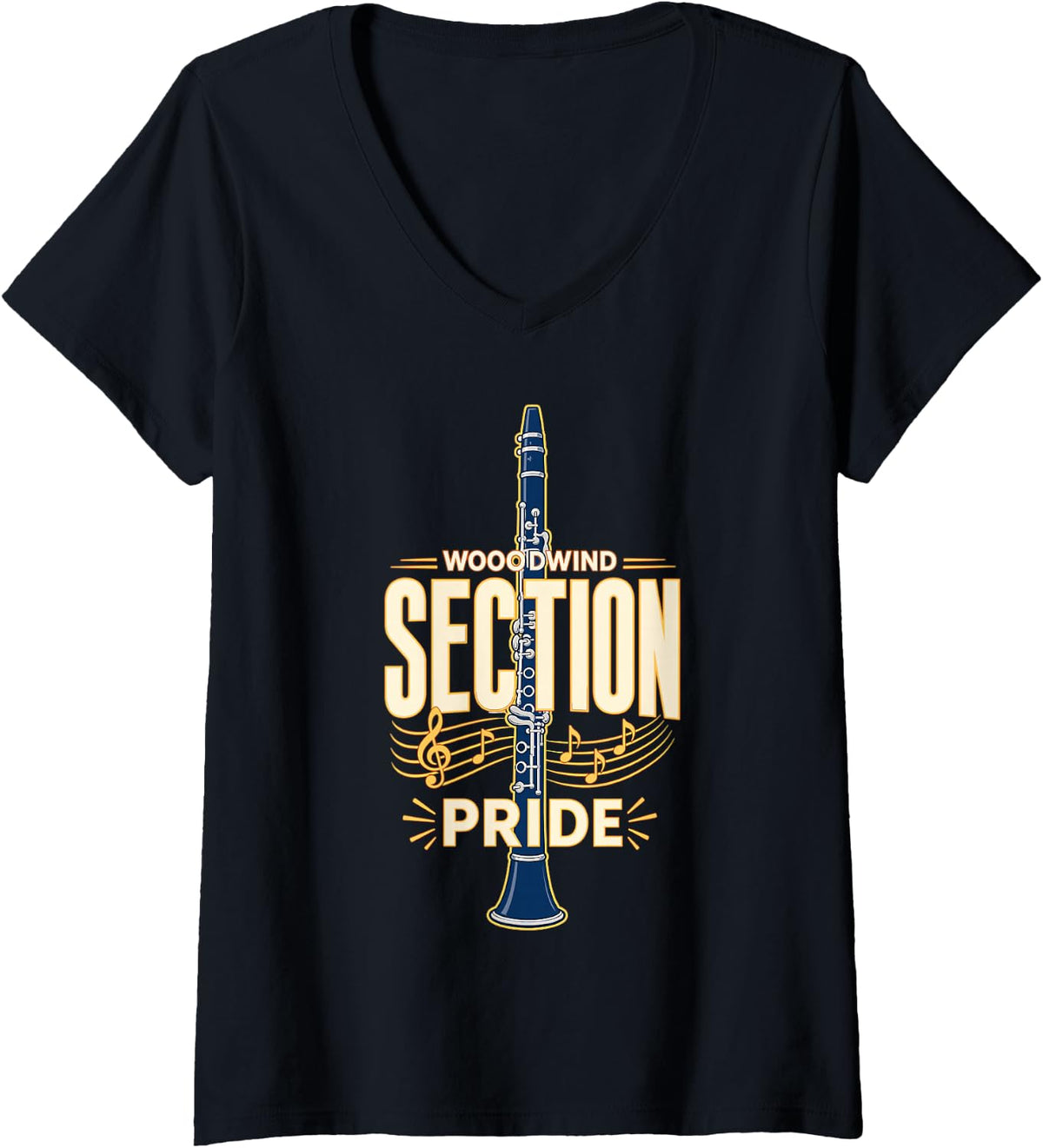 Women's Clarinet Woodwind Section Pride Music Band V-Neck T-Shirt - Black