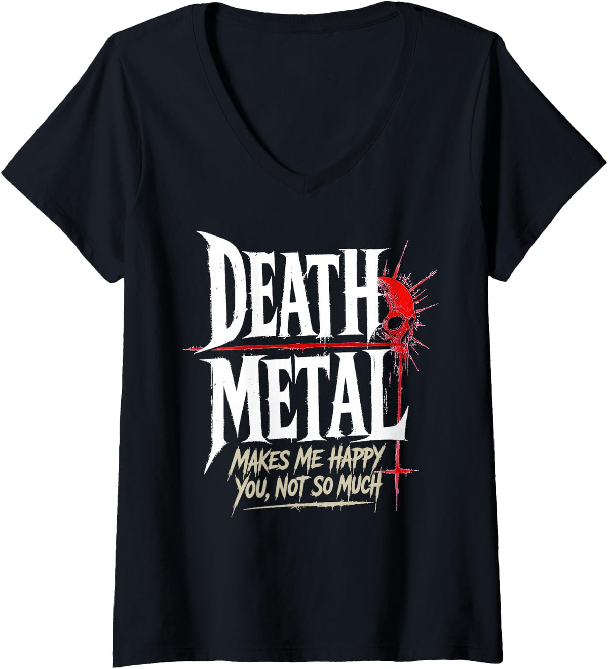 Women's Vintage Death Metal Music V-Neck T-Shirt - Black