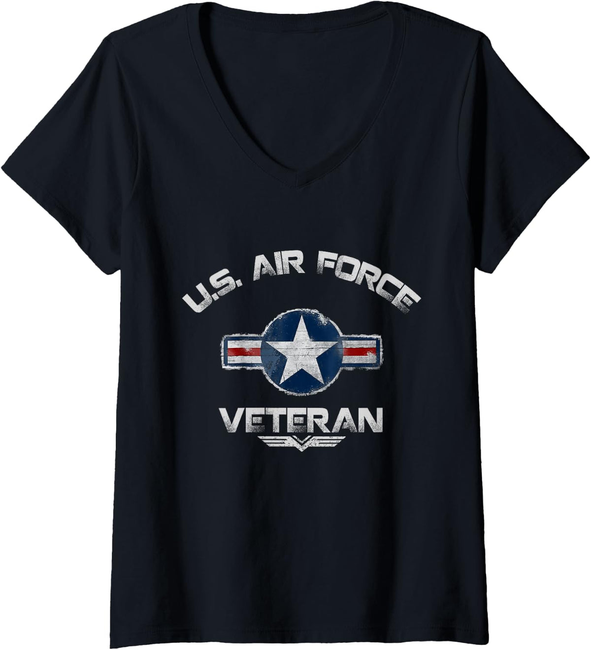 Women's Proud U.S Air Force Veteran Vintage USA Flag Veterans Day V-Neck T-Shirt - Black