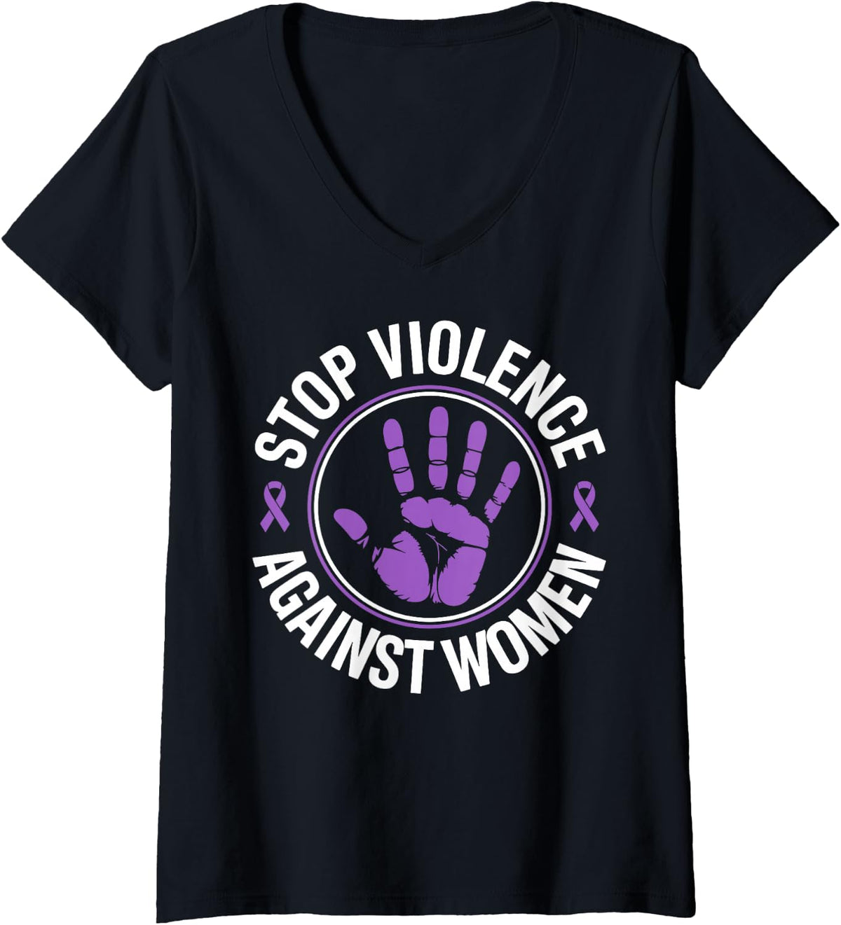 Women's Stop Violence Against Women Domestic Violence DV Awareness V-Neck T-Shirt - Black