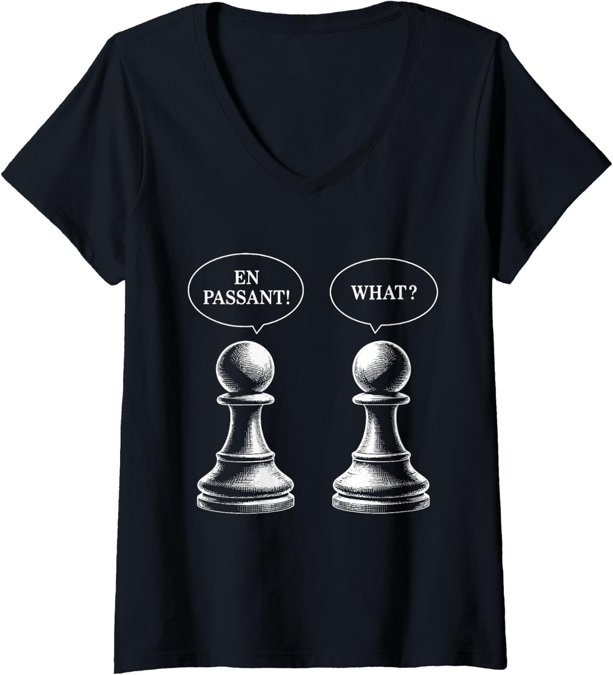 Women's Funny Chess En Passant Pawn Player Design V-Neck T-Shirt - Black