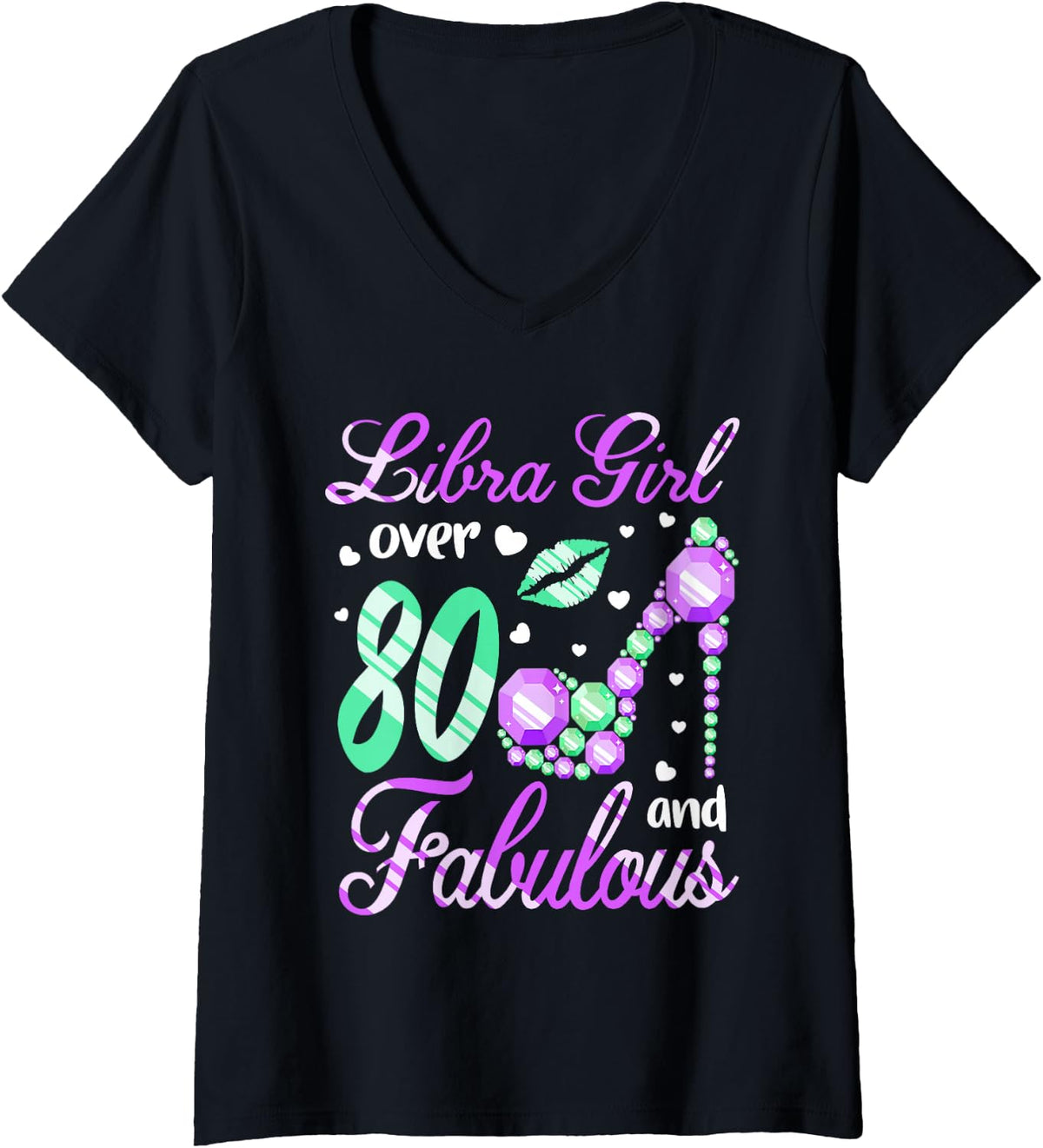 Women's Libra Girl Over 80 Years Old and Fabulous 80th Birthday V-Neck T-Shirt - Black