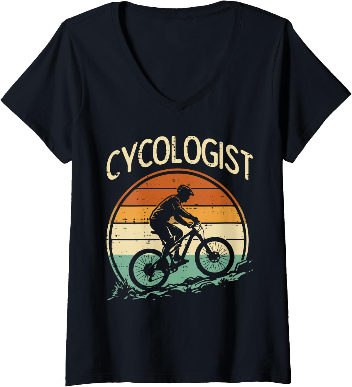 Women's Bicycle Cycologist Retro Cycling Bike Cyclist Men Women Kids V-Neck T-Shirt - Black