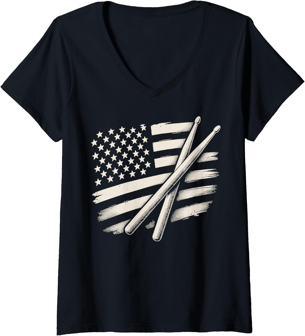Women's Drummer Percussion American Drumming V-Neck T-Shirt - Black