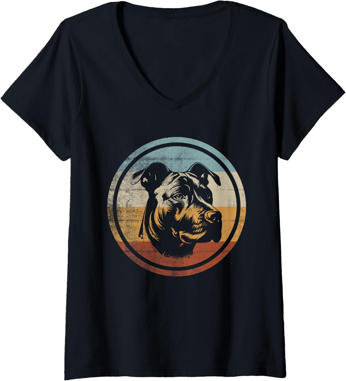 Women's American Pitbull Terrier Dog Retro Style V-Neck T-Shirt - Black