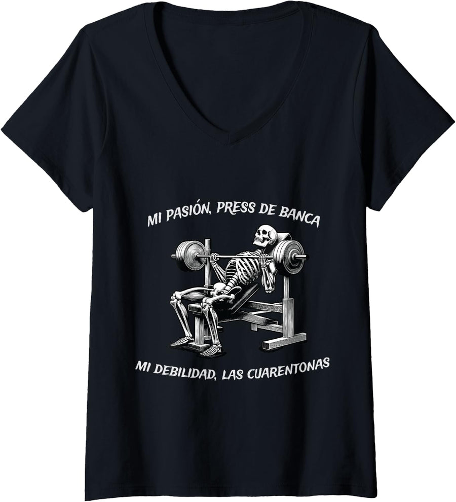 Women's Funny Mexican Saying Skeleton Spanish Slang Words Sarcastic V-Neck T-Shirt - Black
