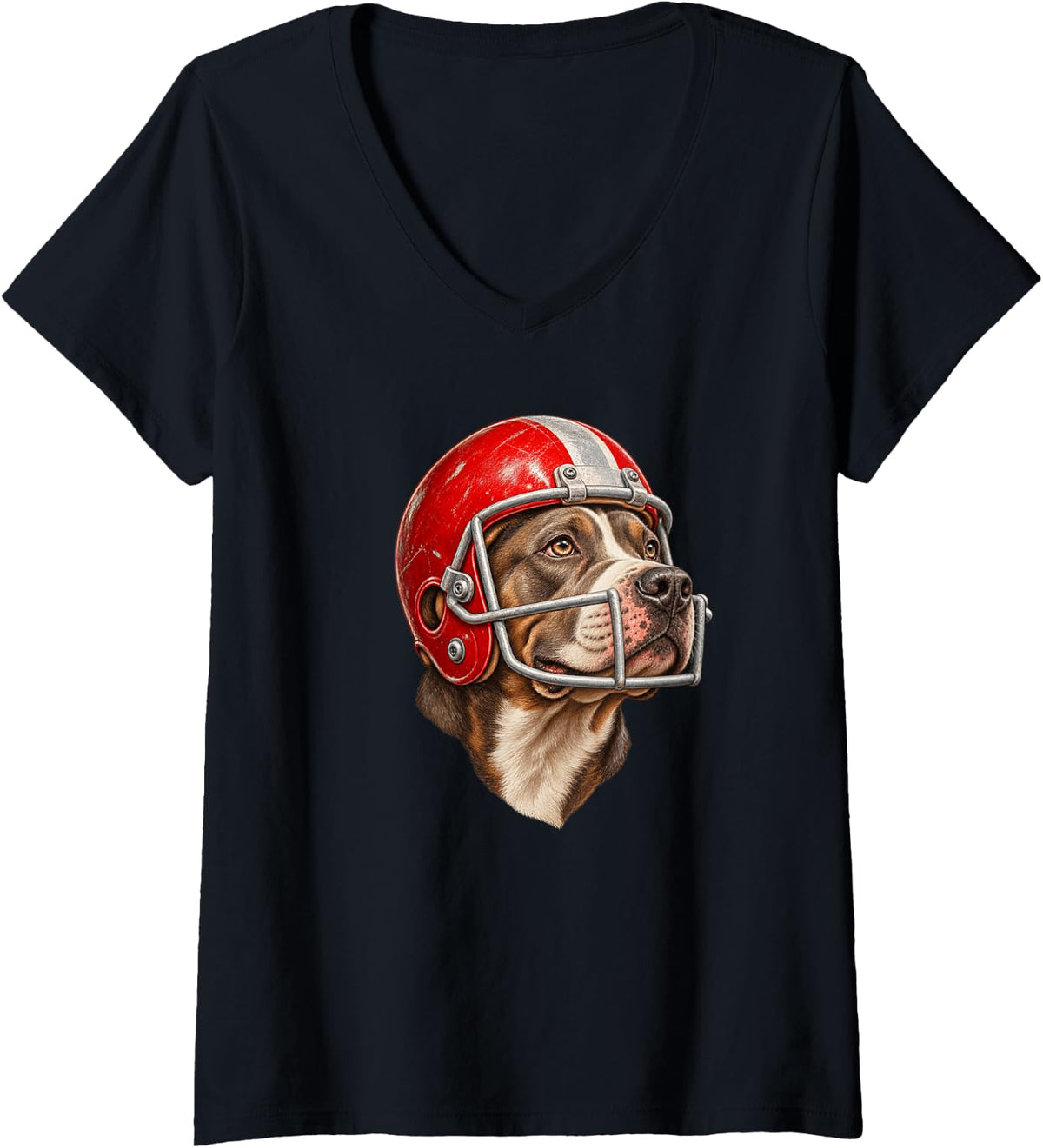 Women's American Pitbull Terrier Dog Sport USA Football V-Neck T-Shirt - Black