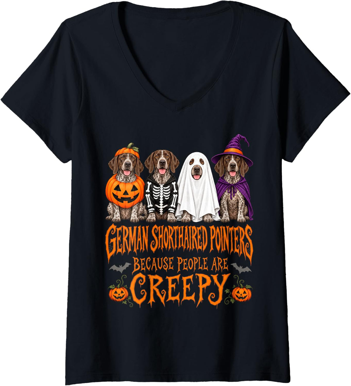 Women's German Shorthaired Pointers Because People are Creepy Dogs V-Neck T-Shirt - Black