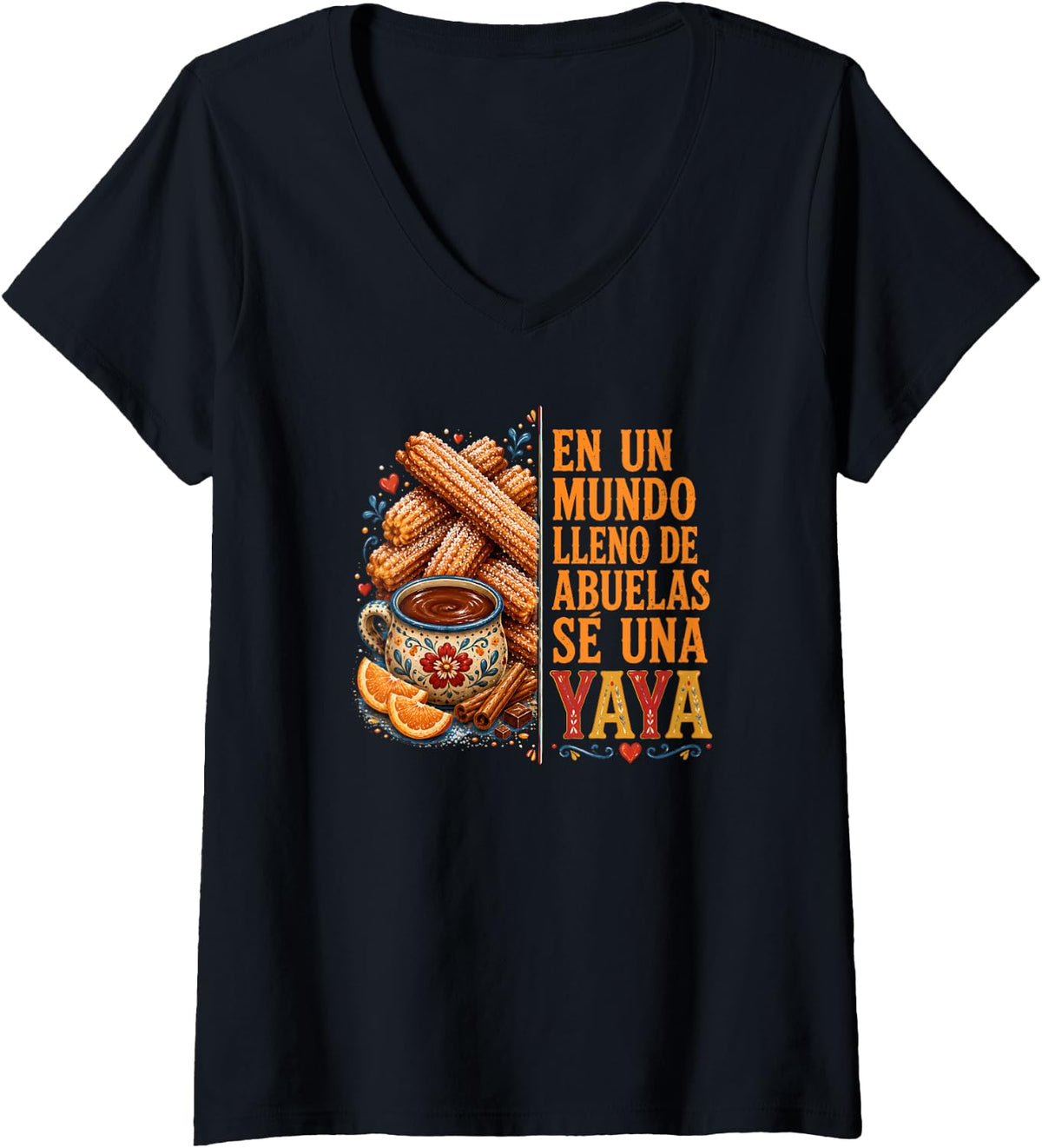 Women's Yaya Abuela Spanish Grandma Traditional Food V-Neck T-Shirt - Black