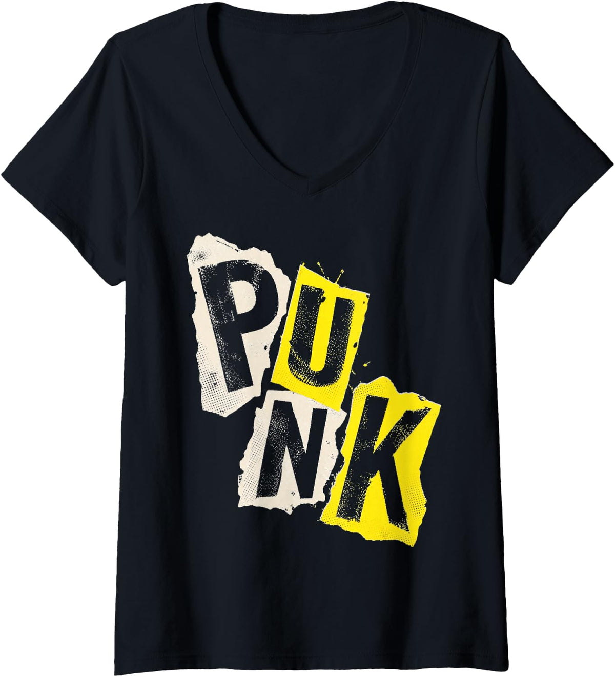 Women's Punk Rock V-Neck T-Shirt - Black