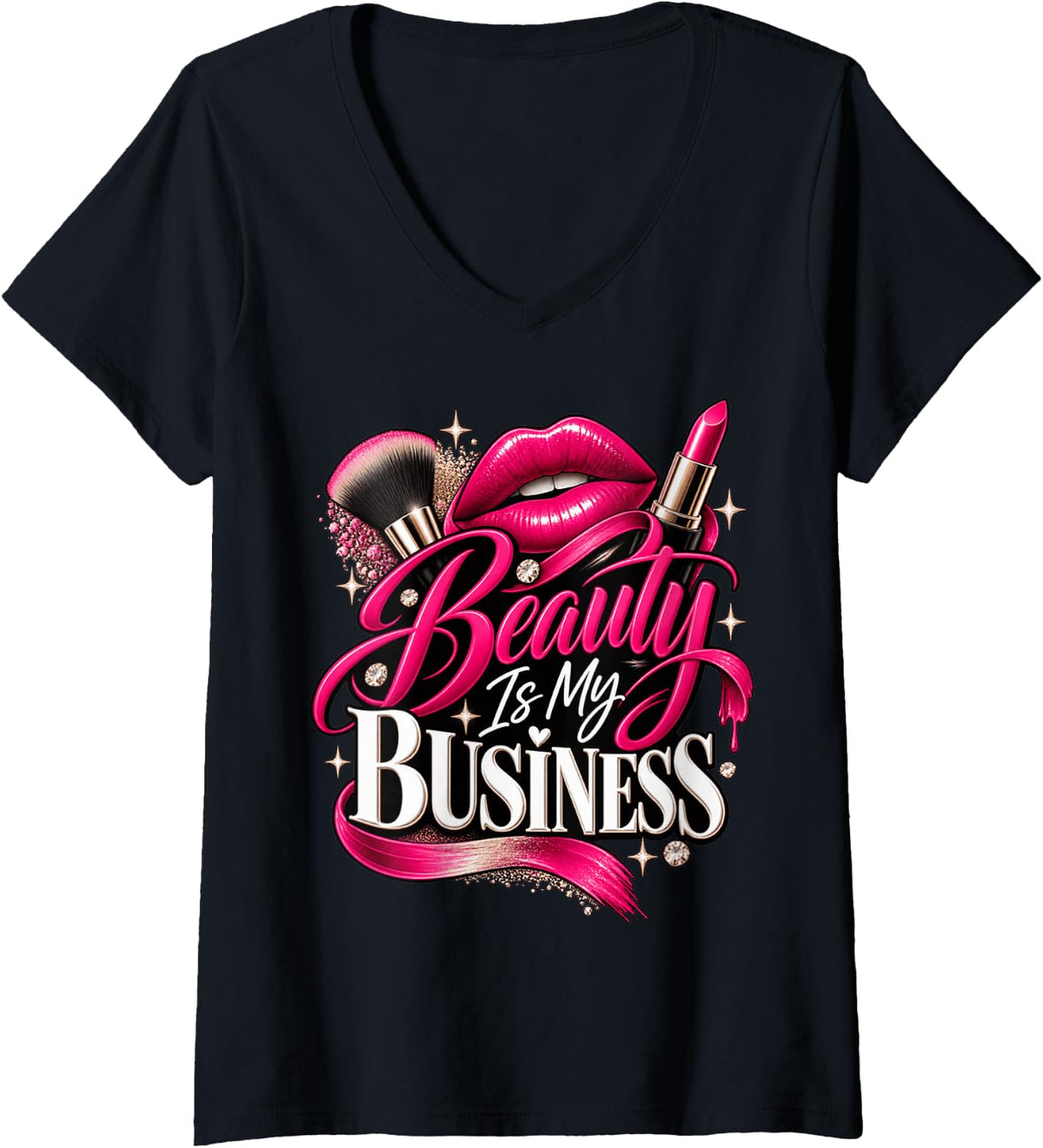 Women's Beauty is My Business Shirt Makeup Artist MUA Salon V-Neck T-Shirt - Black