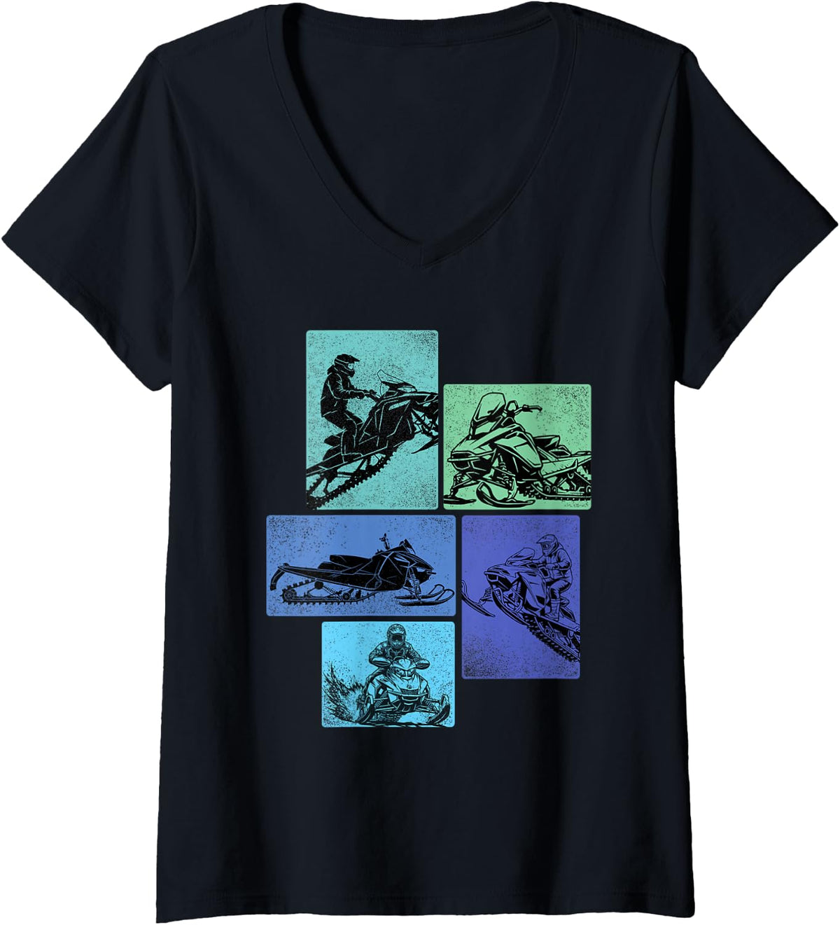 Women's Snowmobile Scences - Snow Sled Rider Snowmobiling V-Neck T-Shirt - Black