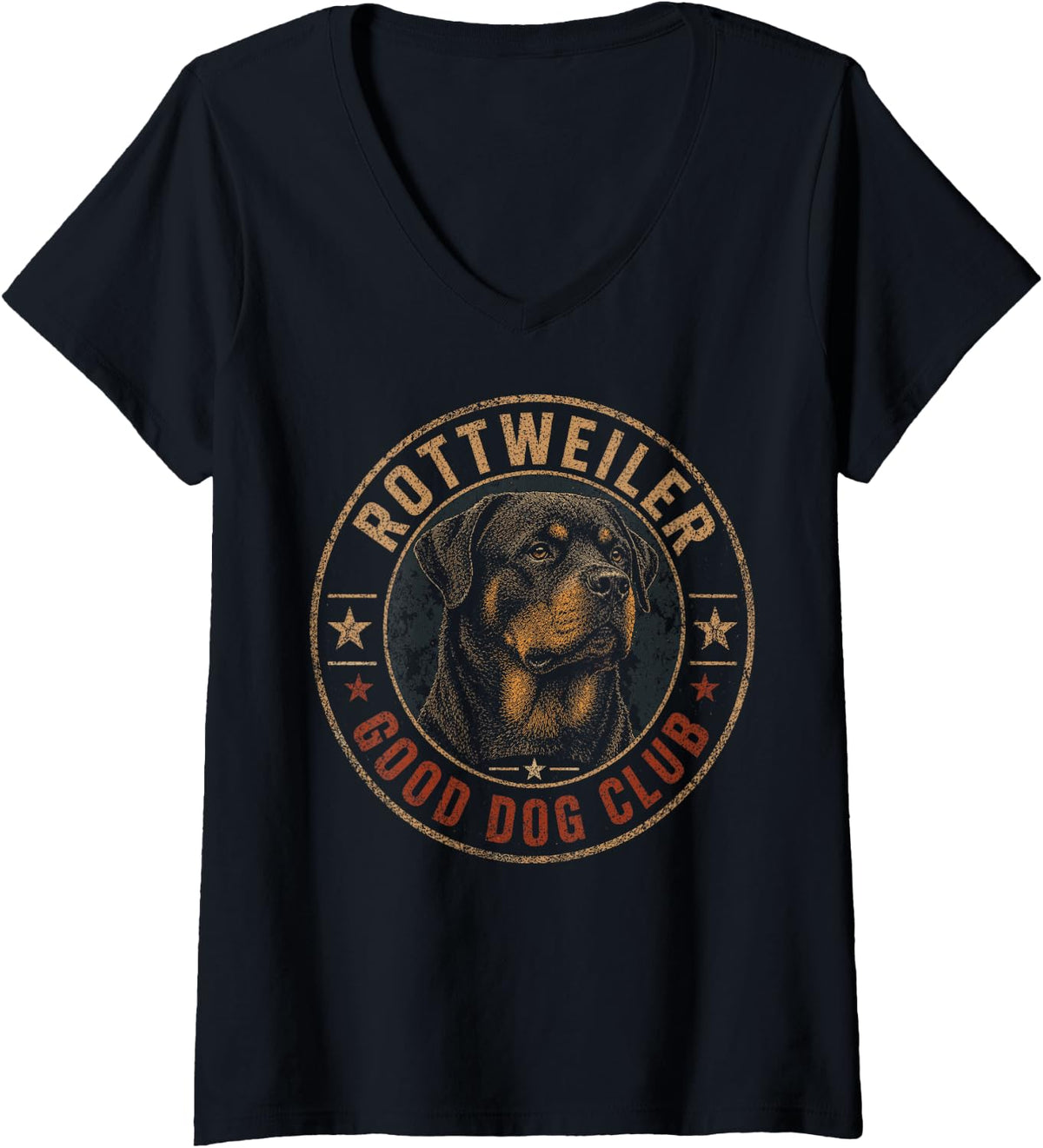 Women's Rottweiler Dog Retro Good Dog Club Funny Rottweiler V-Neck T-Shirt - Black