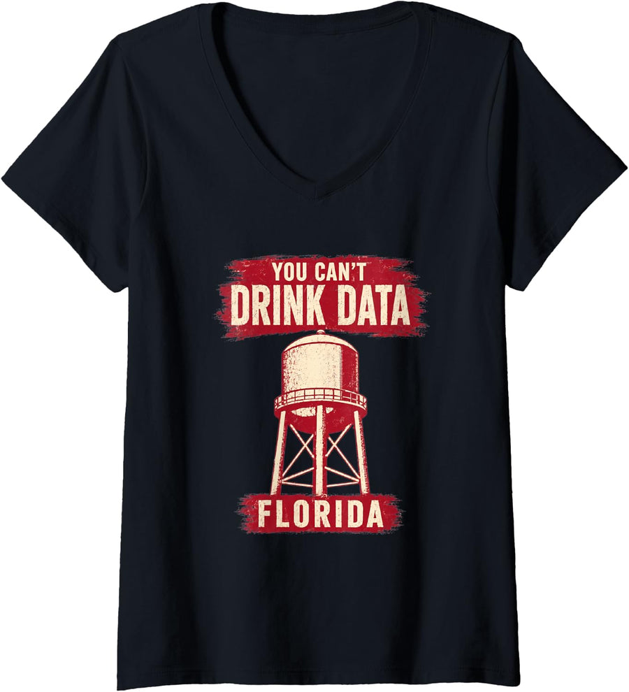 Women's Florida Anti Data Center Water Infrastructure Protest Art V-Neck T-Shirt - Black