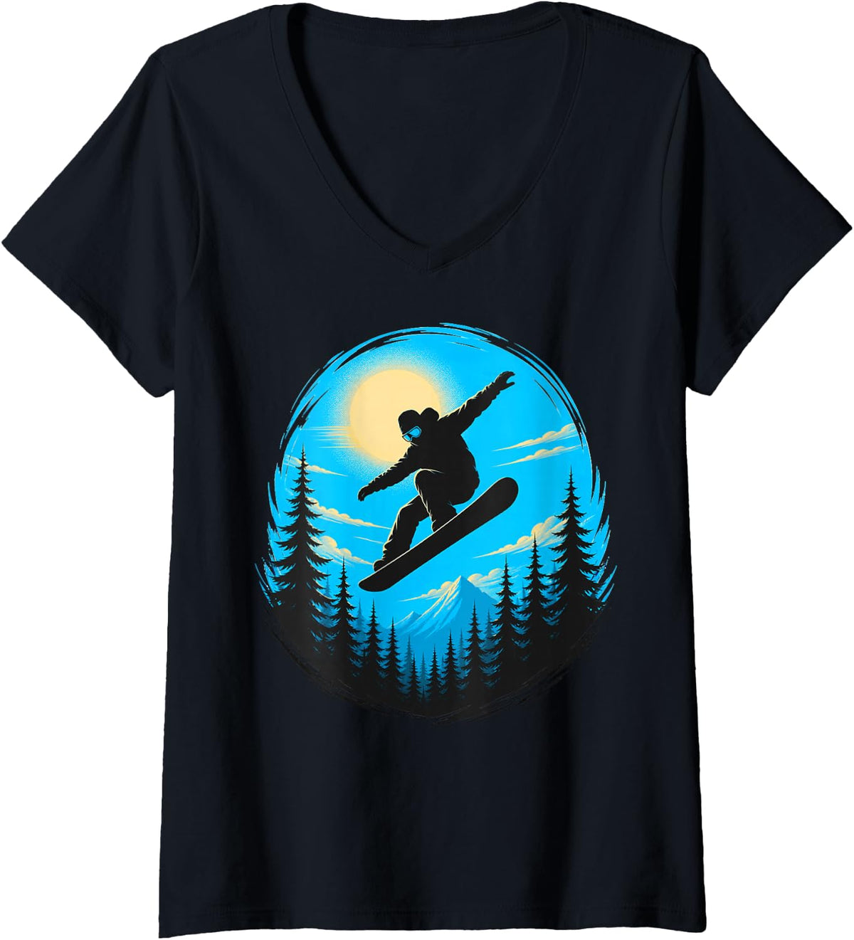 Women's Snowboarder Mountain Rider Snowboarding Boarder V-Neck T-Shirt - Black