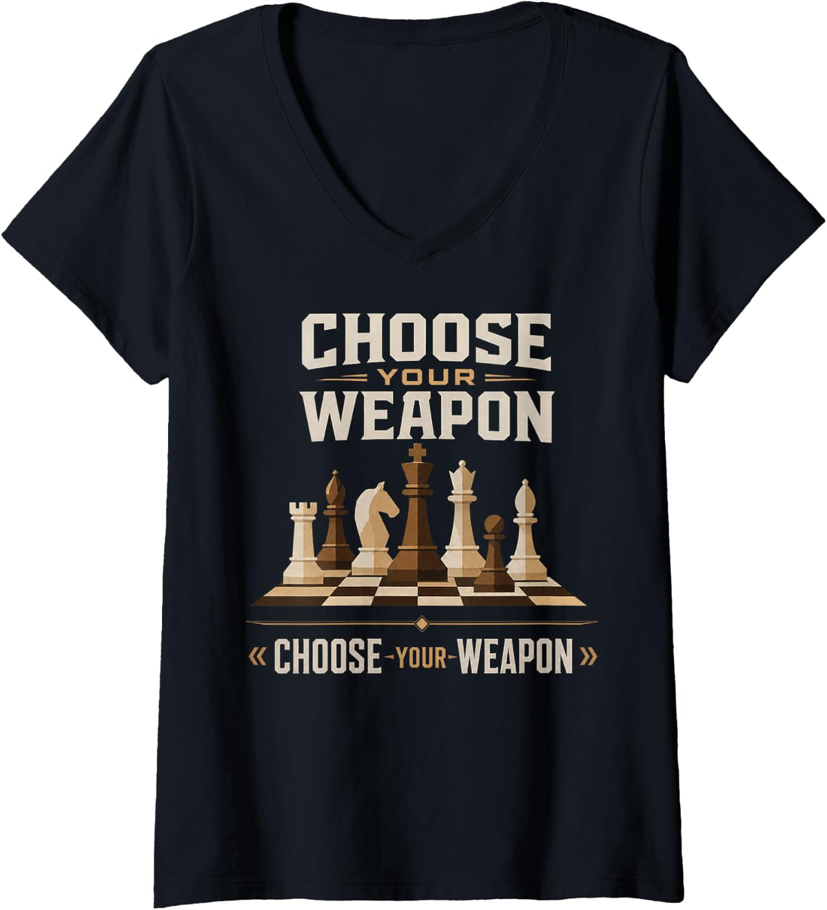 Women's Chess Strategy Design V-Neck T-Shirt - Black